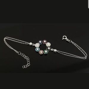 Variety of gem stones in circles sterling bracelet